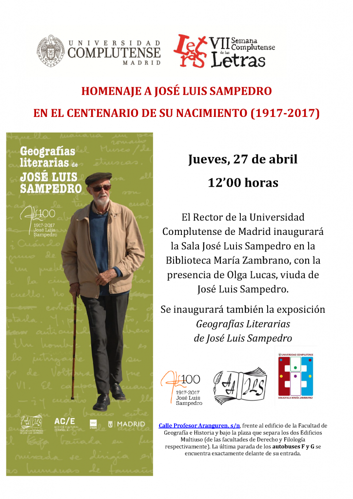 HOMENAJE A JOSÉ LUIS SAMPEDRO EN EL CENTENARIO DE SU NACIMIENTO
